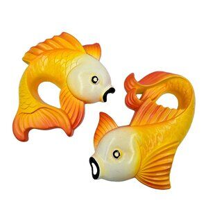Vintage Koi Goldfish Fish Chalkware Orange Yellow Miller Studio 1977 MCM Read